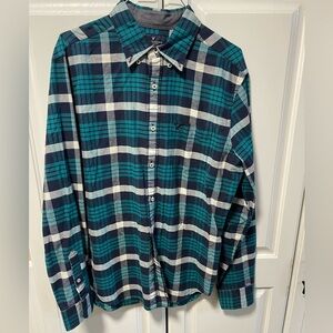 Men’s American Eagle Classic Fit Teal Button Down Cotton Flannel Medium NWT